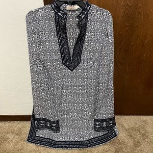 Tory Burch Navy and White Printed Tunic Top